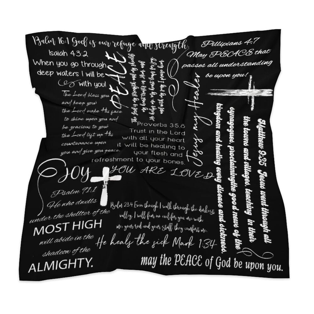 8678 Pray Black Silk Scarfs , Fashion Square Satin Head Scarf, Hair Wrap